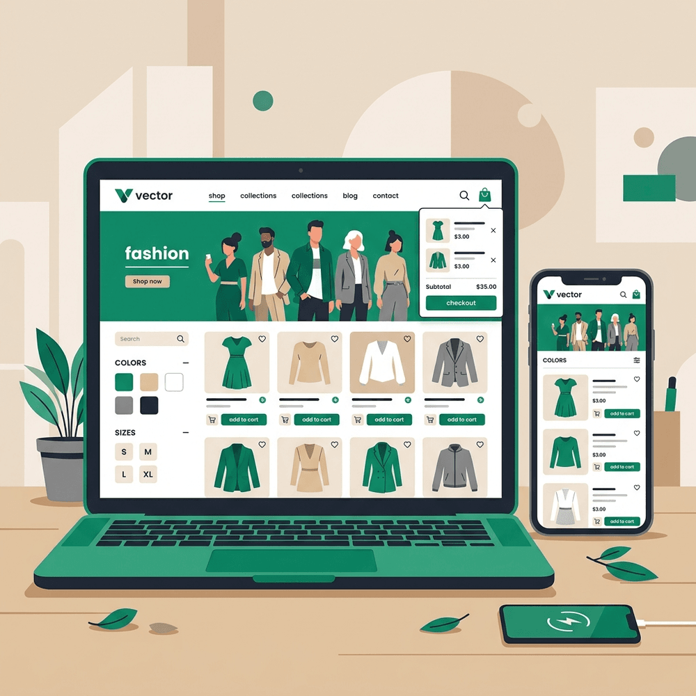 Giao diện website bán hàng hiển thị trên máy tính và điện thoại