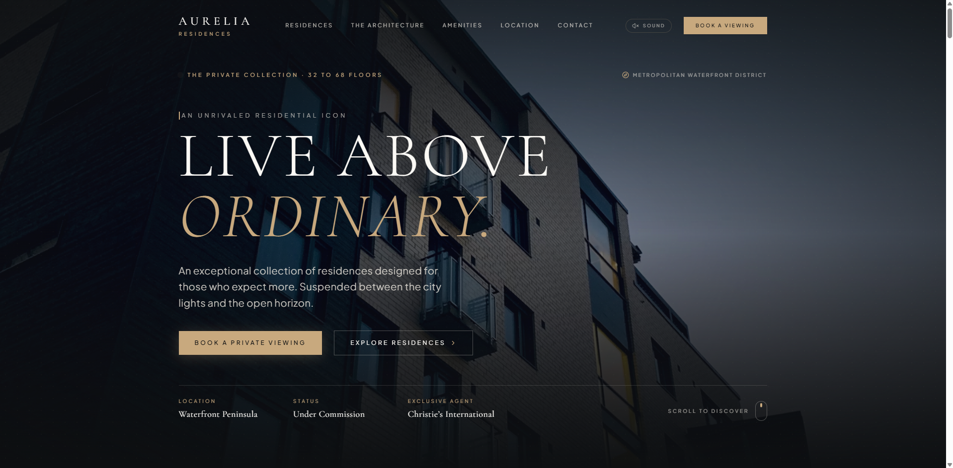 Giao diện Landing Page Bất Động Sản hạng sang Aurelia Residences Live Above Ordinary
