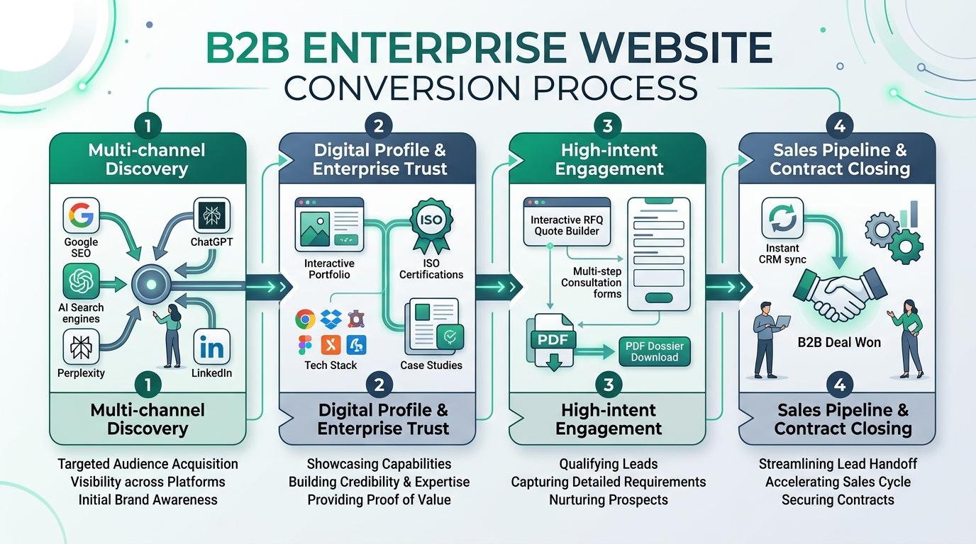 Quy trình chuyển đổi khách hàng B2B qua website từ tiếp cận đa kênh đến đàm phán hợp đồng thành công