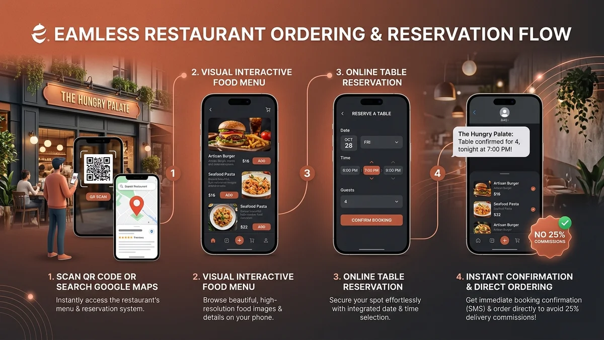 Quy trình đặt bàn và quét mã Menu QR trên website nhà hàng