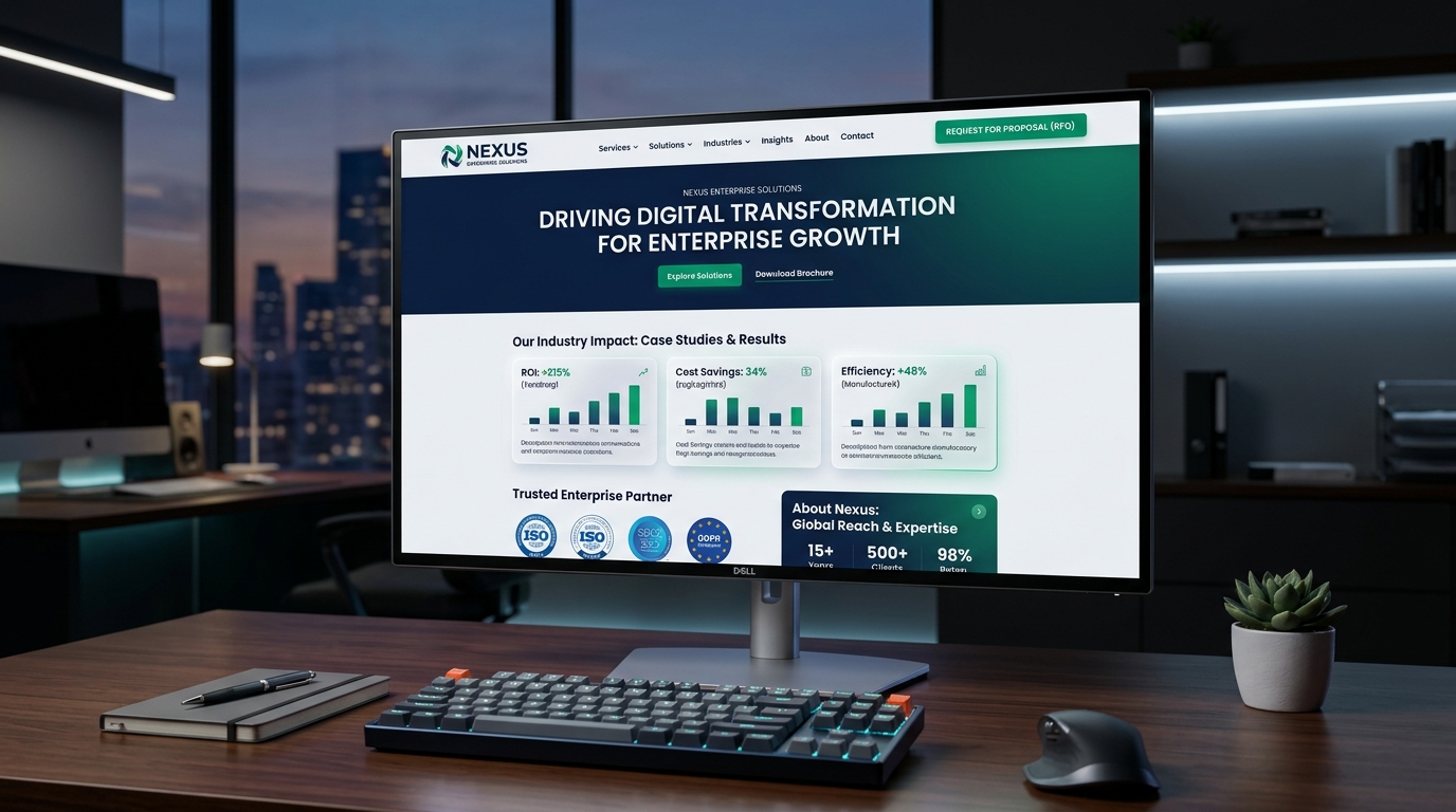 Giao diện thiết kế website doanh nghiệp B2B chuẩn SEO và GEO hiển thị hồ sơ năng lực số và chứng chỉ chứng nhận uy tín