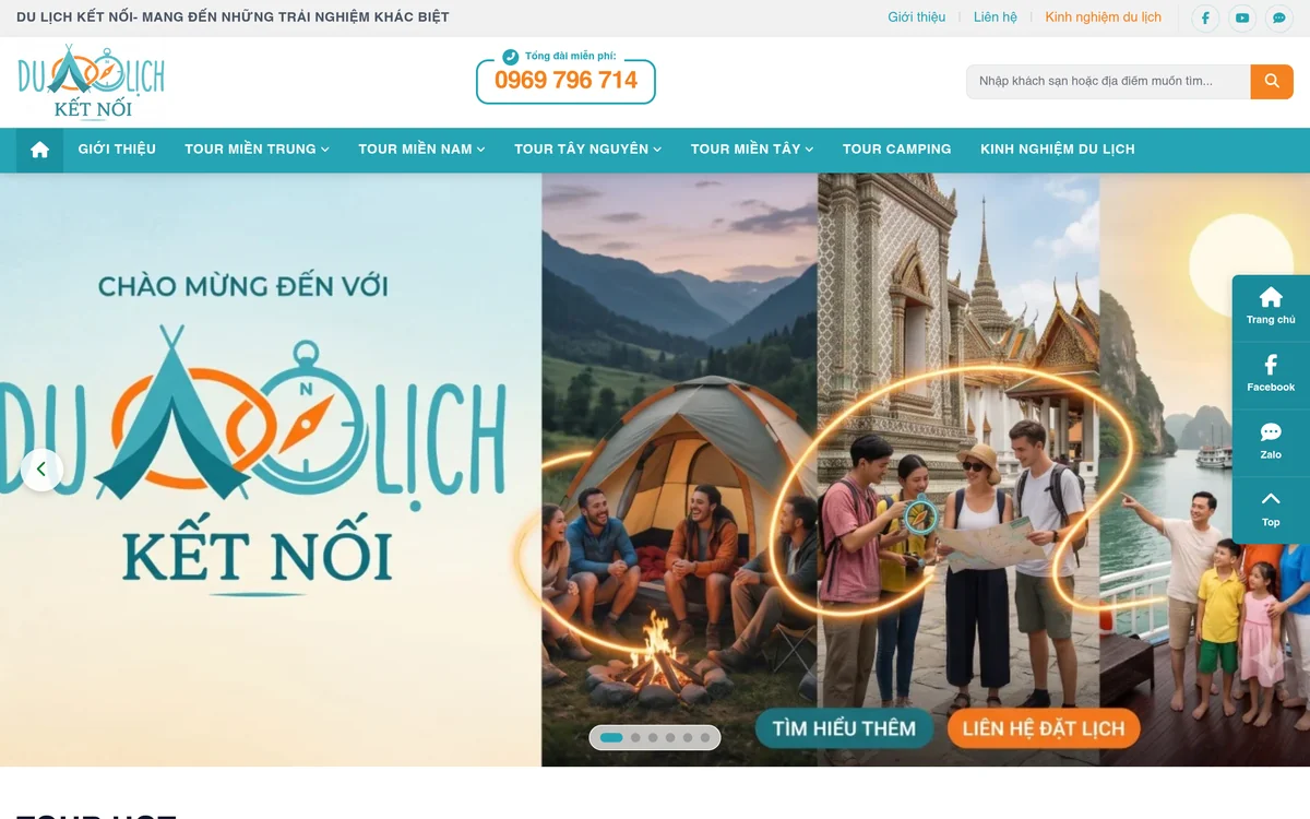 Giao diện thiết kế website du lịch khách sạn đặt tour chuẩn SEO tích hợp công cụ booking engine trực tuyến 2026